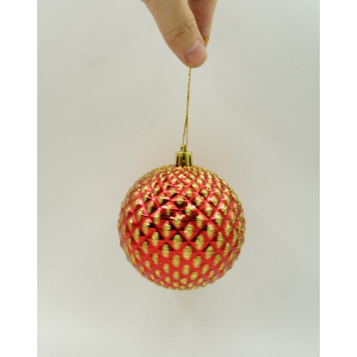 Set de 6 ornamente de brad, Flippy, de tip Glob, Rosu/ Auriu, cu ø de 8 cm, din plastic, cu finisaj sclipitor , cutie  24  cm inaltime x 16  cm lungime x 8  cm adancime [6]