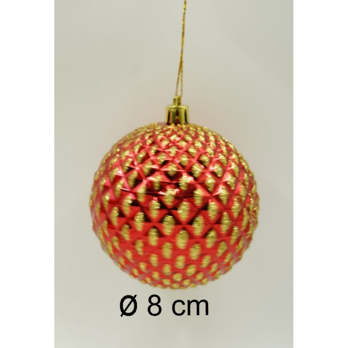 Set de 6 ornamente de brad, Flippy, de tip Glob, Rosu/ Auriu, cu ø de 8 cm, din plastic, cu finisaj sclipitor , cutie  24  cm inaltime x 16  cm lungime x 8  cm adancime [10]