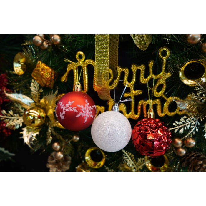 Set de 7 ornamente de brad, Flippy, de tip Glob, Alb/Rosu, cu ø de 6 cm, din plastic, cu finisaj sclipitor , cutie  6  cm lungime x 40  cm inaltime x 6  cm adancime [3]