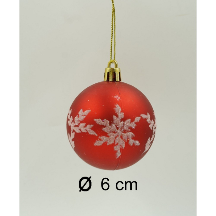 Set de 7 ornamente de brad, Flippy, de tip Glob, Alb/Rosu, cu ø de 6 cm, din plastic, cu finisaj sclipitor , cutie  6  cm lungime x 40  cm inaltime x 6  cm adancime [10]