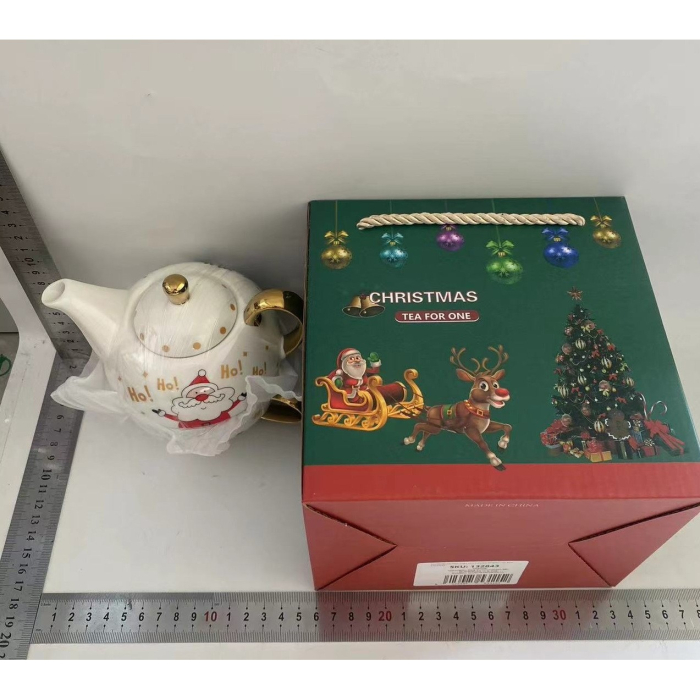 Set de Ceai, Flippy, Tema Craciun, Ceainic 420 ml, Cana 310 ml, Farfurie, din Portelan, Model Mos Craciun, Alb [1]