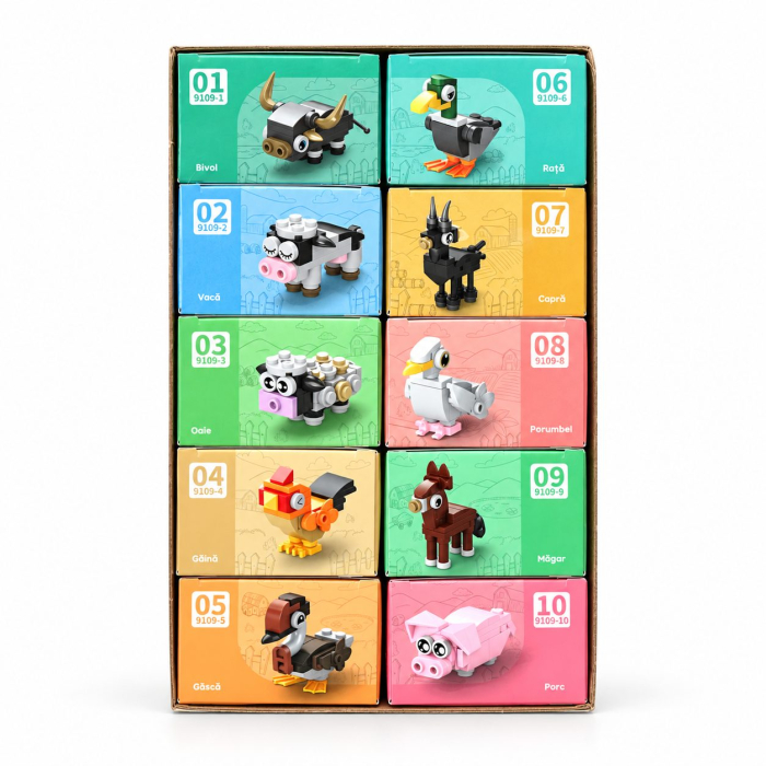Set de Constructie, Flippy, Animale de Ferma 10 in 1, 335 Piese, 10 Modele, 6+, 23x14.5x7.5 cm, Multicolor [10]