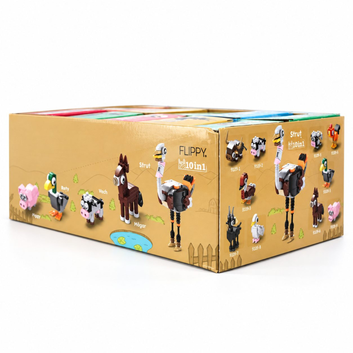 Set de Constructie, Flippy, Animale de Ferma 10 in 1, 335 Piese, 10 Modele, 6+, 23x14.5x7.5 cm, Multicolor [11]