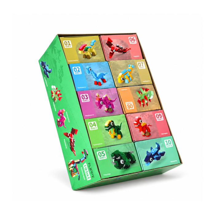 Set de Constructie, Flippy, Dinozauri 10 in 1, 371 Piese, 10 Modele de Dinozauri, Varsta 6+ Ani, 20.5 x 4.5 x 13 cm, Multicolor [13]
