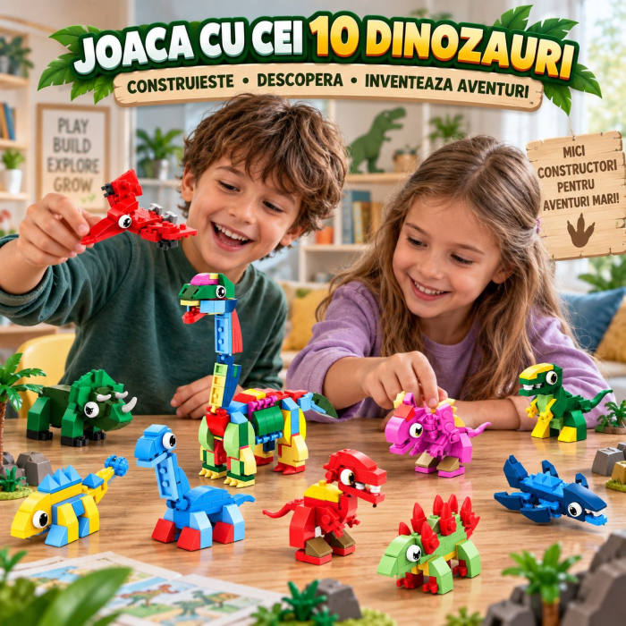 Set de Constructie, Flippy, Dinozauri 10 in 1, 371 Piese, 10 Modele de Dinozauri, Varsta 6+ Ani, 20.5 x 4.5 x 13 cm, Multicolor [9]