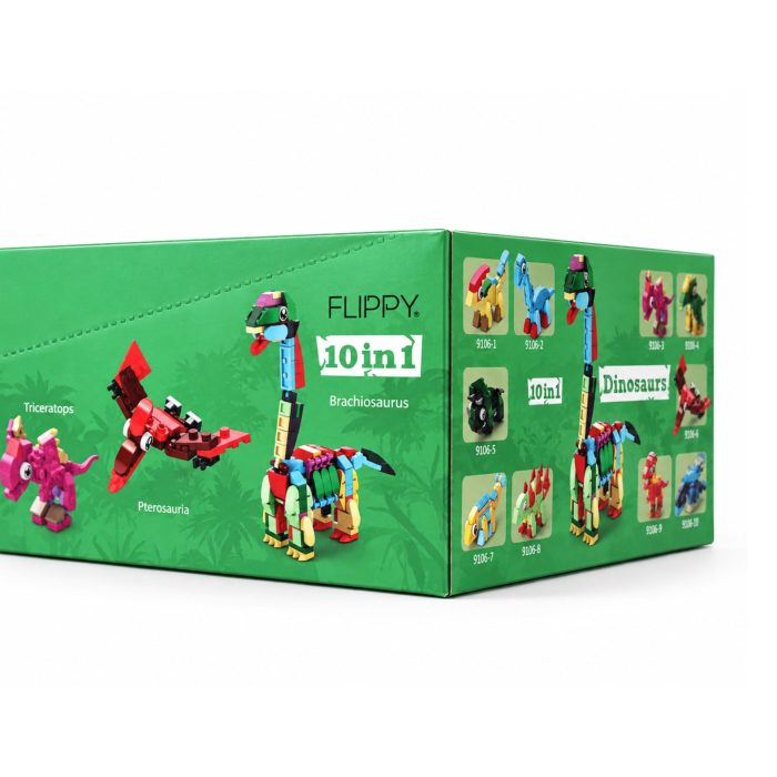 Set de Constructie, Flippy, Dinozauri 10 in 1, 371 Piese, 10 Modele de Dinozauri, Varsta 6+ Ani, 20.5 x 4.5 x 13 cm, Multicolor [12]