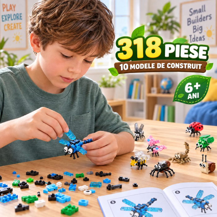 Set de Constructie, Flippy, Lumea Insectelor 10 in 1, 318 Piese, 10 Modele, Varsta 6+ Ani, 14.5 x 8 x 7 cm, Multicolor [10]