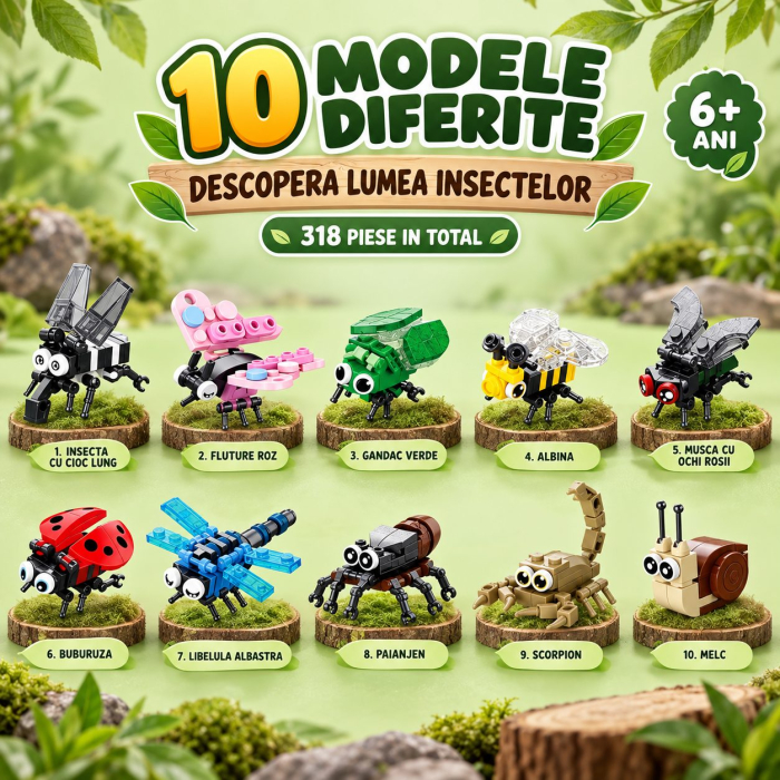 Set de Constructie, Flippy, Lumea Insectelor 10 in 1, 318 Piese, 10 Modele, Varsta 6+ Ani, 14.5 x 8 x 7 cm, Multicolor [9]