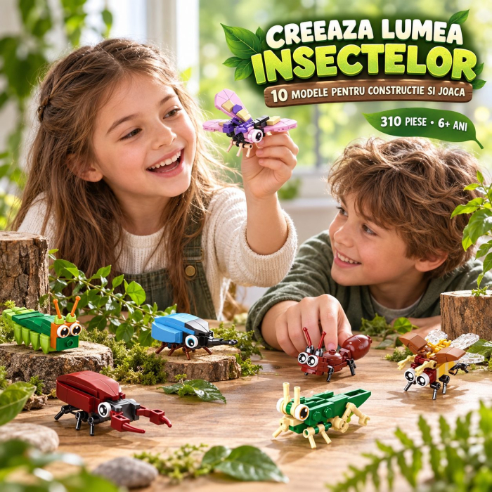 Set de Constructie, Flippy, Model Insecte 10 in 1, 310 Piese, 10 Modele, Varsta 6+ Ani, 14.3x4.5x5.6 cm, Multicolor [10]
