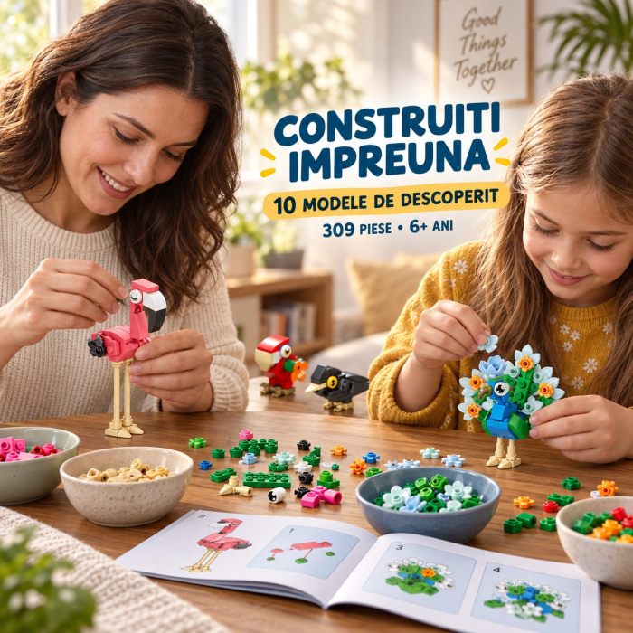 Set de Constructie, Flippy, Model Pasari 10 in 1, 309 Piese, 10 Modele, 6+, 15x11.5x9.5 cm, Multicolor [10]