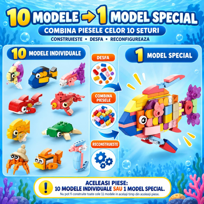 Set de Constructie, Flippy, Model Pesti 10 in 1, 305 Piese, 10 Modele, 6+, 12.7x4.6x8 cm, Multicolor [10]