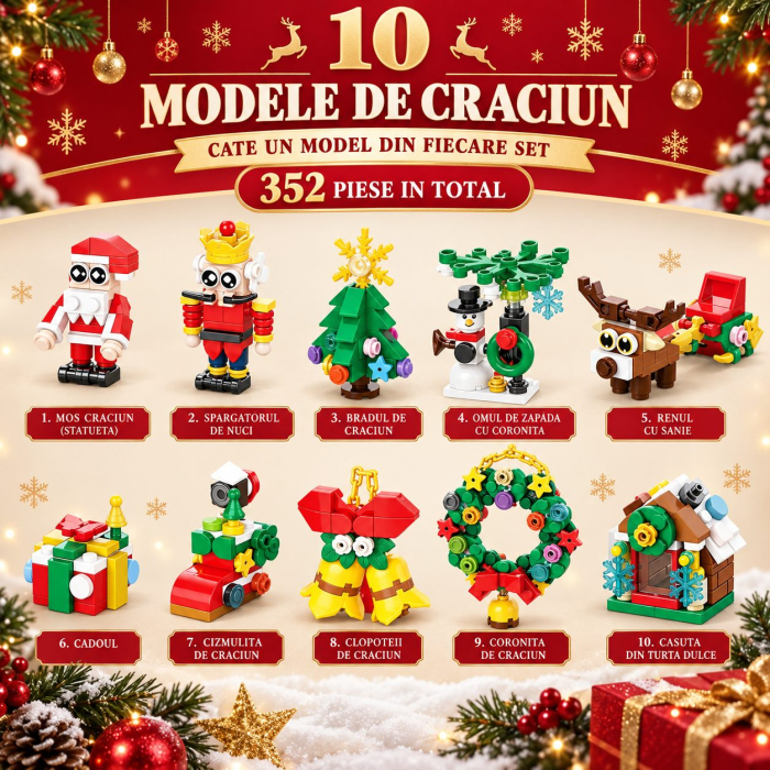 Set de Constructie, Flippy, Tematica de Craciun 10 in 1, 352 Piese, 10 Modele, Varsta 6+ Ani, 9.5 x 7.1 x 10.6 cm, Multicolor [10]