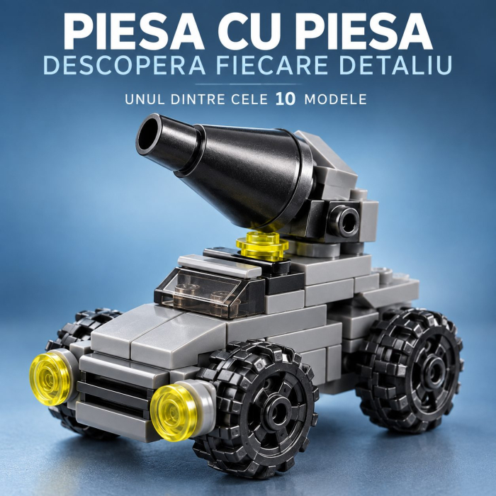 Set de Constructie, Flippy, Vehicule Militare 10 in 1, 310 Piese, 10 Modele, Varsta 6+ Ani, 20 x 12.8 x 9 cm, Multicolor [9]