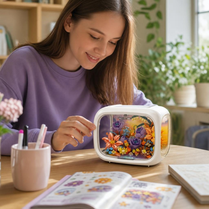 Set de Construit in Cutie, Flippy, din Plastic, Model Flori 2, Joc de Asamblare cu Cutie Decorativa si Aranjament Floral, Varsta 14 Ani+, Dimensiune 21.4x14.8x16.5 cm, Multicolor [2]