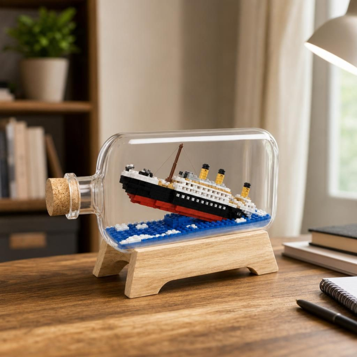 Set de Construit in Sticla cu Suport din Lemn, Flippy, din Plastic, Model Barca, Joc de Asamblare cu Sticla Decorativa si Suport, Varsta 14 Ani+, Dimensiune 20.2x13x22.3 cm, Multicolor [3]