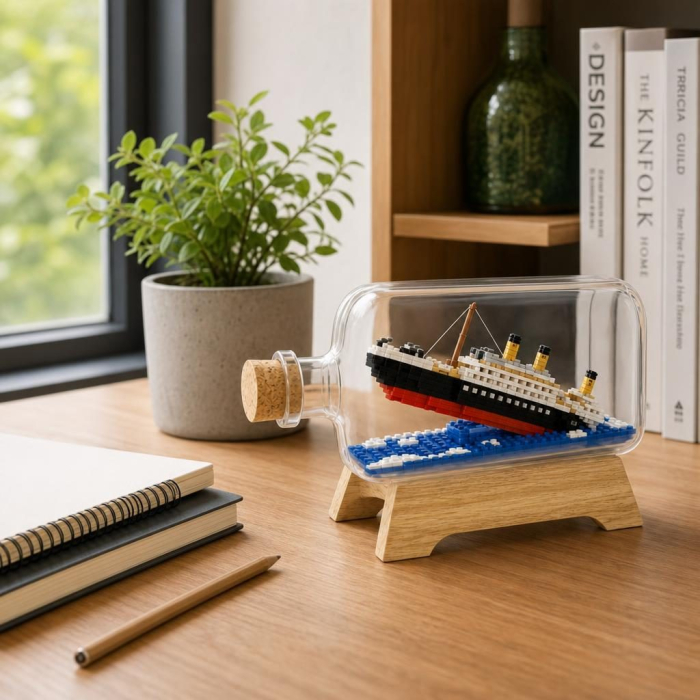 Set de Construit in Sticla cu Suport din Lemn, Flippy, din Plastic, Model Barca, Joc de Asamblare cu Sticla Decorativa si Suport, Varsta 14 Ani+, Dimensiune 20.2x13x22.3 cm, Multicolor [5]