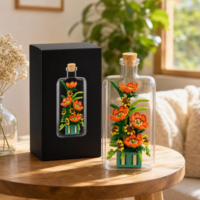 Set de Construit in Sticla, Flippy, din Plastic, Tematica Flori, Model 1, Joc de Asamblare cu Sticla Decorativa si Accesorii, Varsta 14 Ani+, Dimensiune Cutie 36x31x7.4 cm, Multicolor [2]