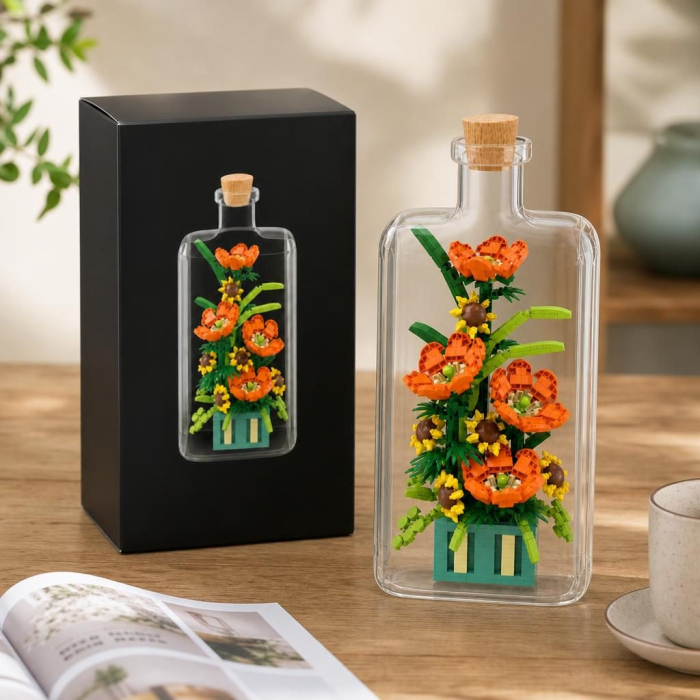 Set de Construit in Sticla, Flippy, din Plastic, Tematica Flori, Model 1, Joc de Asamblare cu Sticla Decorativa si Accesorii, Varsta 14 Ani+, Dimensiune Cutie 36x31x7.4 cm, Multicolor [4]