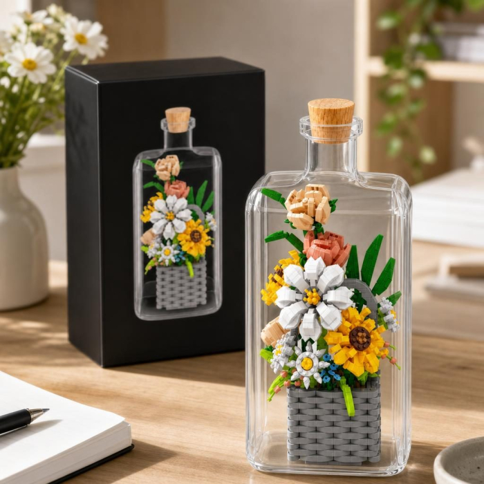 Set de Construit in Sticla, Flippy, Tematica Flori, Model 2, Jucarie Tip Blocuri din Plastic, Decoratiune DIY pentru Asamblare, Dimensiune 36 x 31 x 7.4 cm, Varsta 14 Ani+, Multicolor [2]