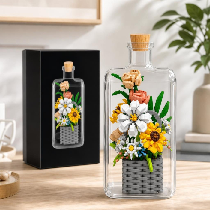 Set de Construit in Sticla, Flippy, Tematica Flori, Model 2, Jucarie Tip Blocuri din Plastic, Decoratiune DIY pentru Asamblare, Dimensiune 36 x 31 x 7.4 cm, Varsta 14 Ani+, Multicolor [4]