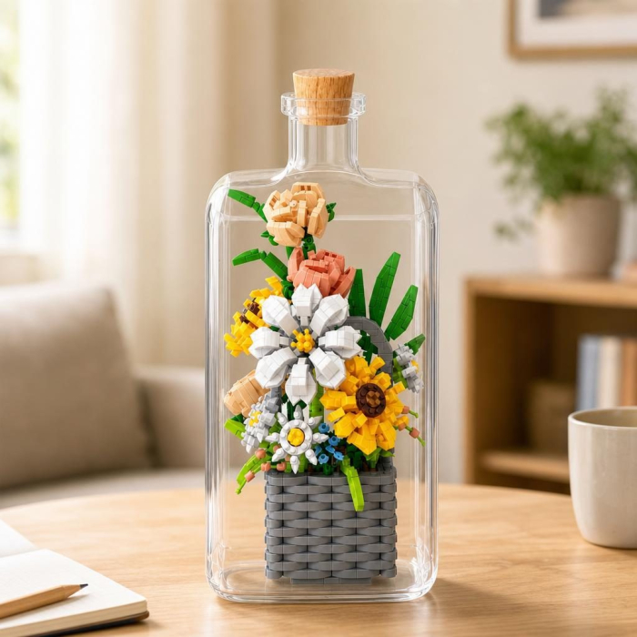 Set de Construit in Sticla, Flippy, Tematica Flori, Model 2, Jucarie Tip Blocuri din Plastic, Decoratiune DIY pentru Asamblare, Dimensiune 36 x 31 x 7.4 cm, Varsta 14 Ani+, Multicolor [5]