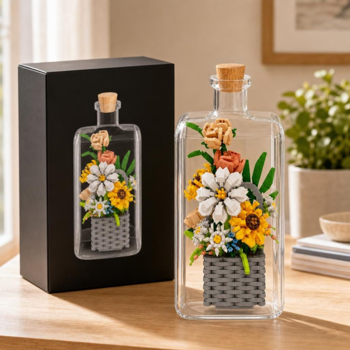Set de Construit in Sticla, Flippy, Tematica Flori, Model 2, Jucarie Tip Blocuri din Plastic, Decoratiune DIY pentru Asamblare, Dimensiune 36 x 31 x 7.4 cm, Varsta 14 Ani+, Multicolor [3]