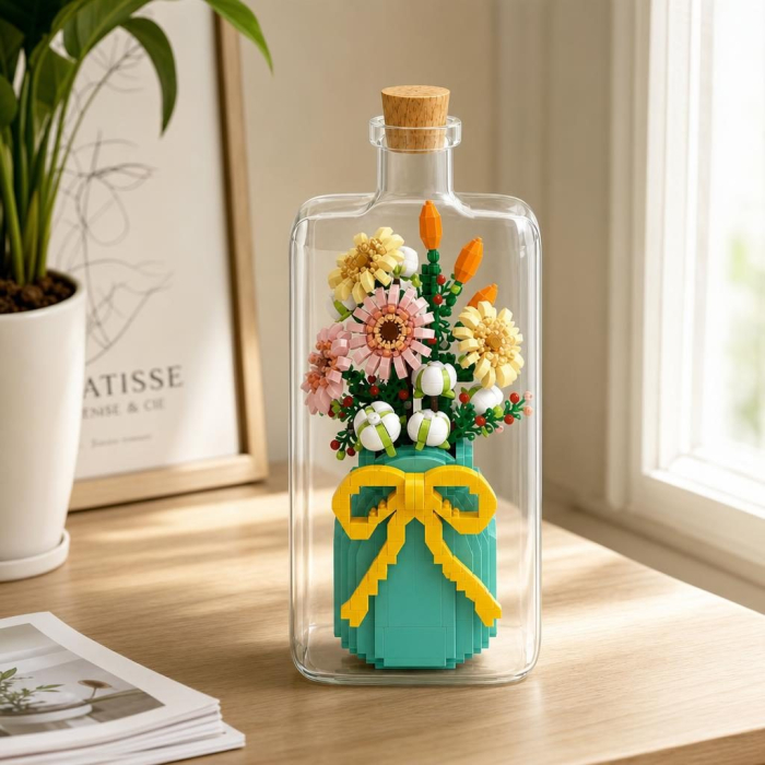 Set de Construit in Sticla, Flippy, Tematica Flori, Model 3, Jucarie Tip Blocuri din Plastic, Decoratiune DIY pentru Asamblare, Dimensiune 36 x 31 x 7.4 cm, Varsta 14 Ani+, Multicolor [5]