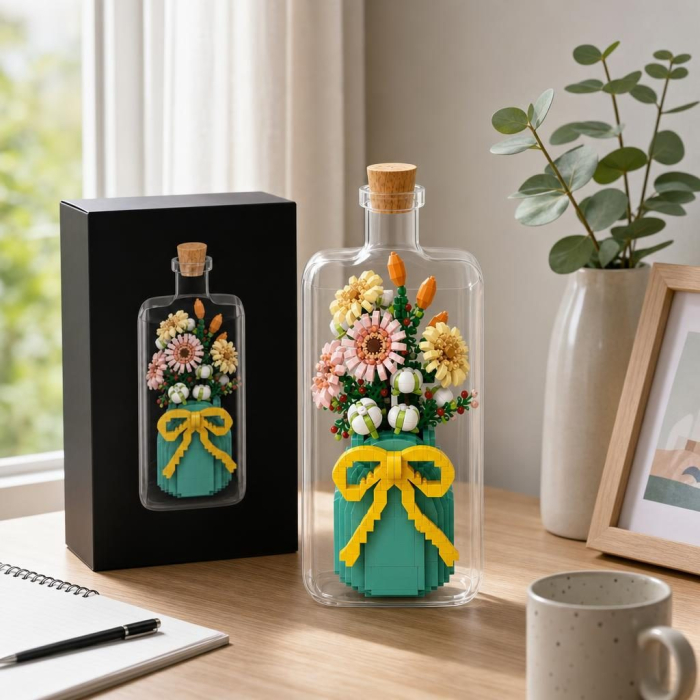 Set de Construit in Sticla, Flippy, Tematica Flori, Model 3, Jucarie Tip Blocuri din Plastic, Decoratiune DIY pentru Asamblare, Dimensiune 36 x 31 x 7.4 cm, Varsta 14 Ani+, Multicolor [2]