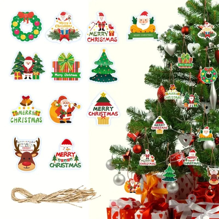 Set Decoratiuni de Craciun pentru Brad, Flippy, Modele Variate, Sfoara Inclusa, 12 Piese, 5.5 x 6.5 cm, Model A, Multicolor [2]