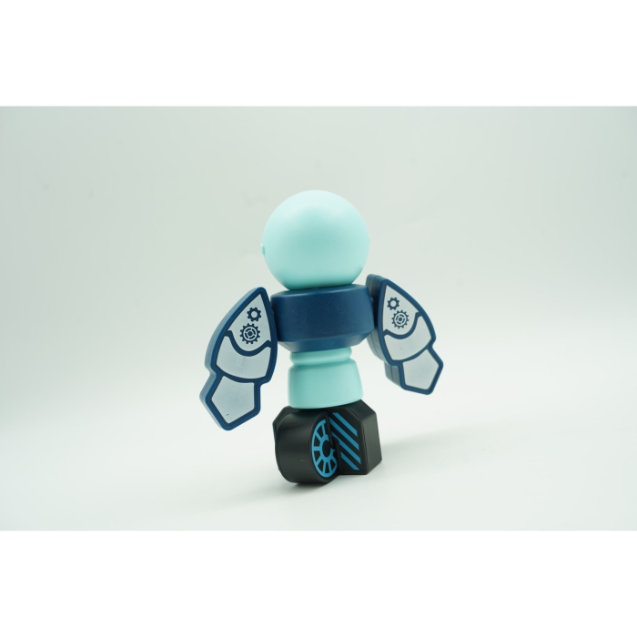 Set inteligent de blocuri magnetice pentru copii, 7 piese, cutie depozitare, robotel, albastru [14]