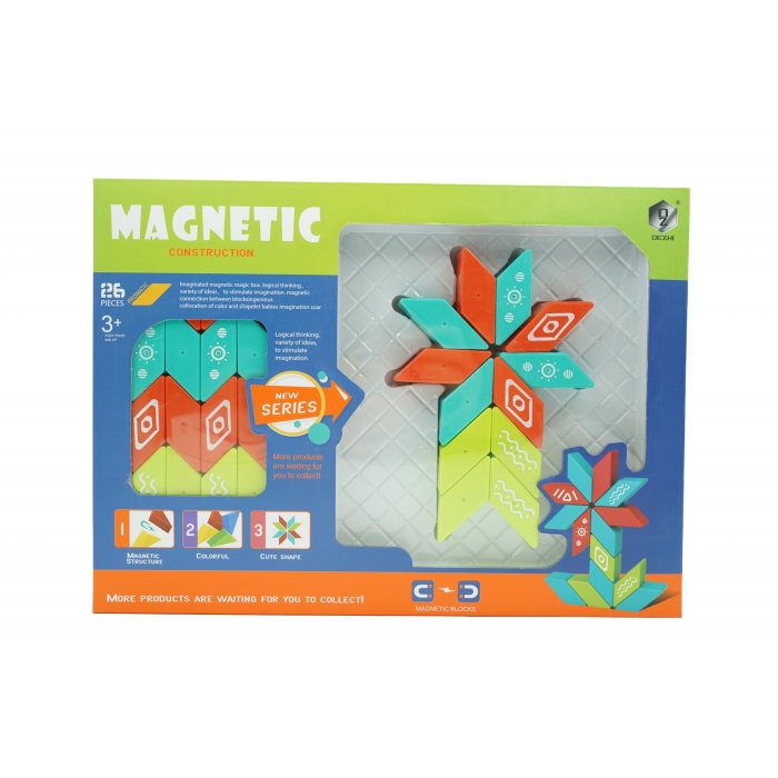 Set inteligent de constructie cu piese magnetice, 26 piese, +3 ani, multicolor [1]
