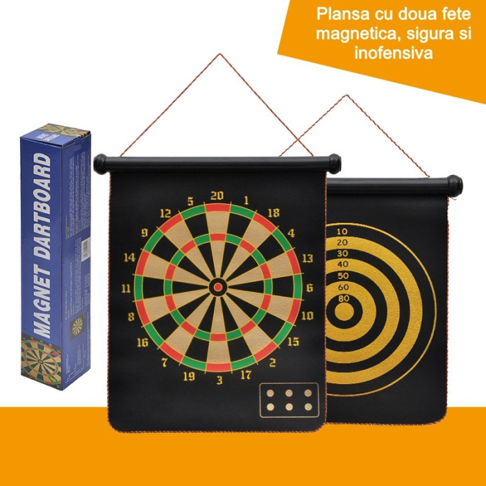 Set Joc Darts Flippy, Doua Fete pentru Joc, 6 Sageti Incluse, Magnetic, Dimensiuni 37 x 40 cm, Design clasic, Multicolor [7]