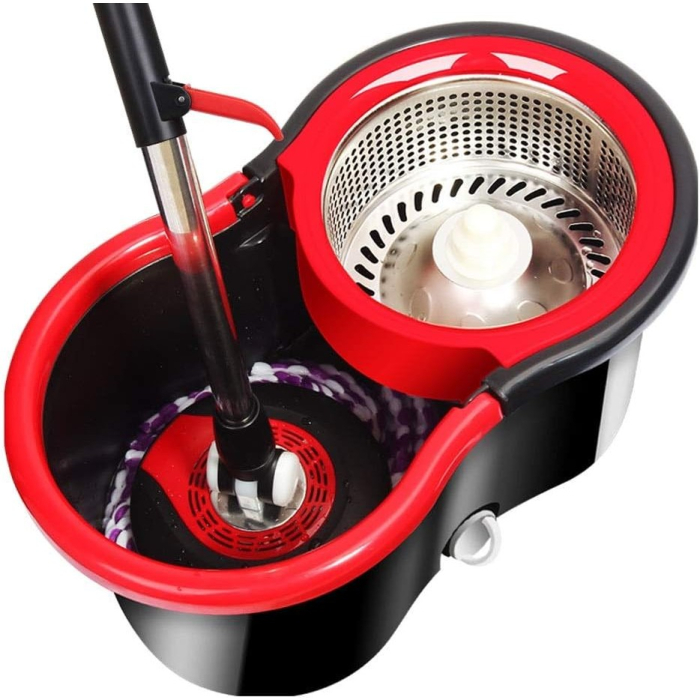 Set mop rotativ cu galeata Flippy, material plastic si microfibra, rezistent, cu dop scurgere, vas detasabil, pentru interior, capacitate 8 l, negru/rosu [7]