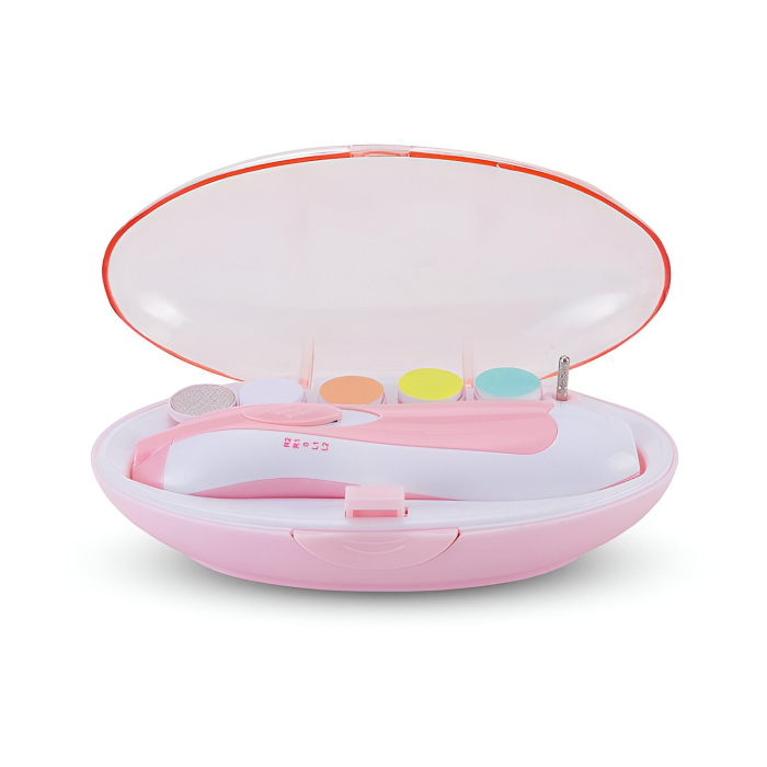 Set Pila Electrica pentru Copii si Bebelusi, Flippy, ABS, 6 Accesorii, cu Lumina LED, Roz Alb [8]