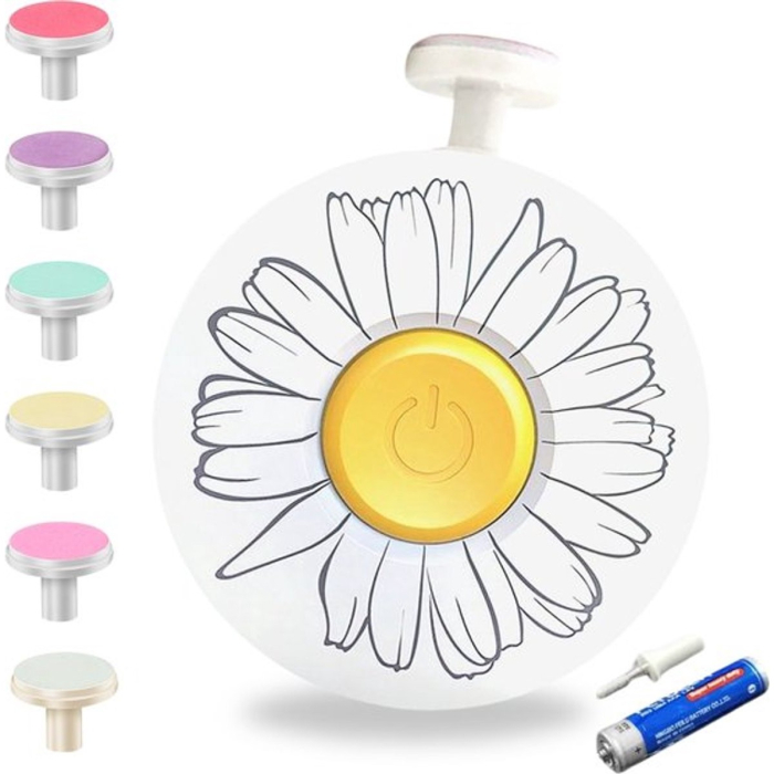 Set Pila Electrica pentru Copii si Bebelusi, Flippy, ABS, Incarcare USB, Model cu Flori, 6 Accesorii, cu Lumina LED, Alb [1]