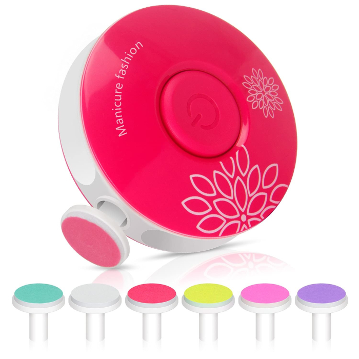 Set Pila Electrica pentru Copii si Bebelusi, Flippy, ABS, Incarcare USB, Model cu Flori, 6 Accesorii, cu Lumina LED, Fucsia [5]