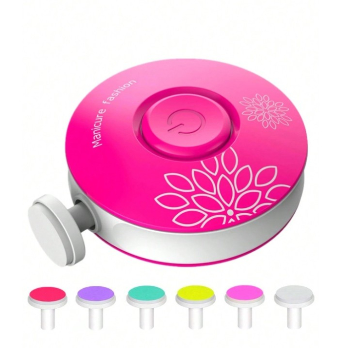 Set Pila Electrica pentru Copii si Bebelusi, Flippy, ABS, Incarcare USB, Model cu Flori, 6 Accesorii, cu Lumina LED, Fucsia [1]