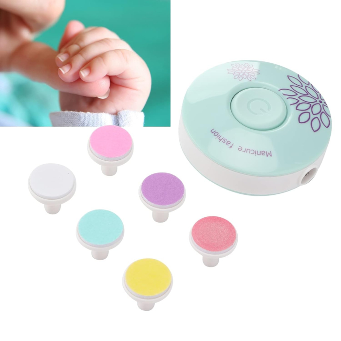 Set Pila Electrica pentru Copii si Bebelusi, Flippy, ABS, Incarcare USB, Model cu Flori, 6 Accesorii, cu Lumina LED, Verde [5]