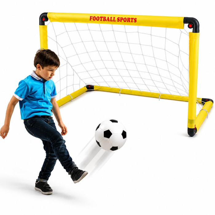 Set Poarta de Fotbal pentru Copii, Flippy, 80x120 cm, Minge, Cartonase, Pompa, Fluier, Interactiv, Distractiv, Galben [6]