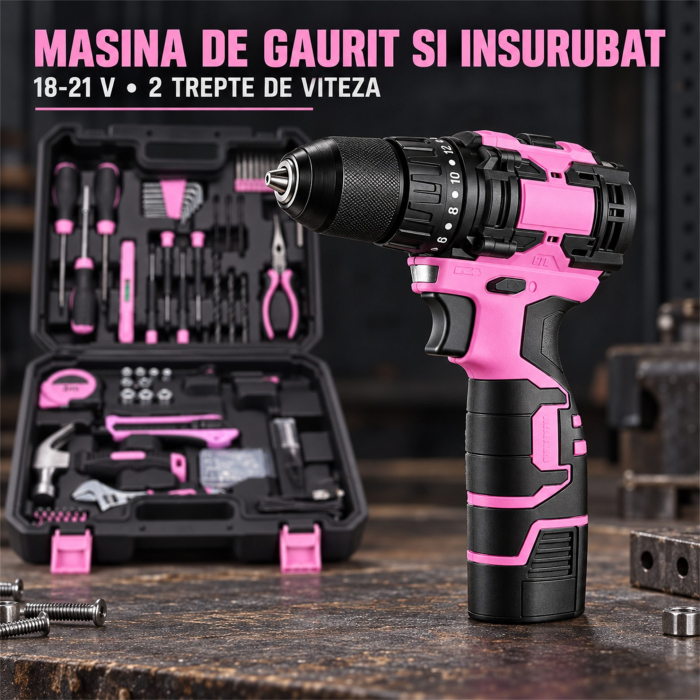 Set Scule, Flippy, Masina De Gaurit Si Insurubat, 18-21 V, Motor Fara Perii, 2 Trepte Viteza, 27 x 27 x 9 cm, Multicolor [4]