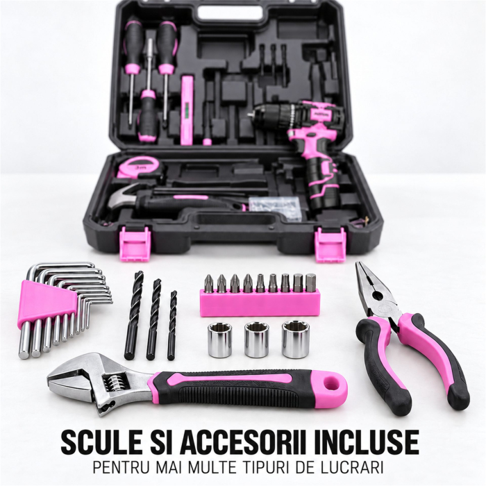Set Scule, Flippy, Masina De Gaurit Si Insurubat, 18-21 V, Motor Fara Perii, 2 Trepte Viteza, 27 x 27 x 9 cm, Multicolor [9]