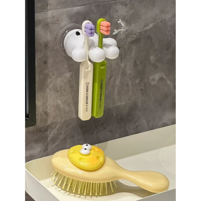 Suport de Baie , Multifunctional, pentru Periute/Cabluri, din PVC, cu Ventuza, Model Manusa Mickey Mouse, 7 x 6.5 cm, Alb [5]