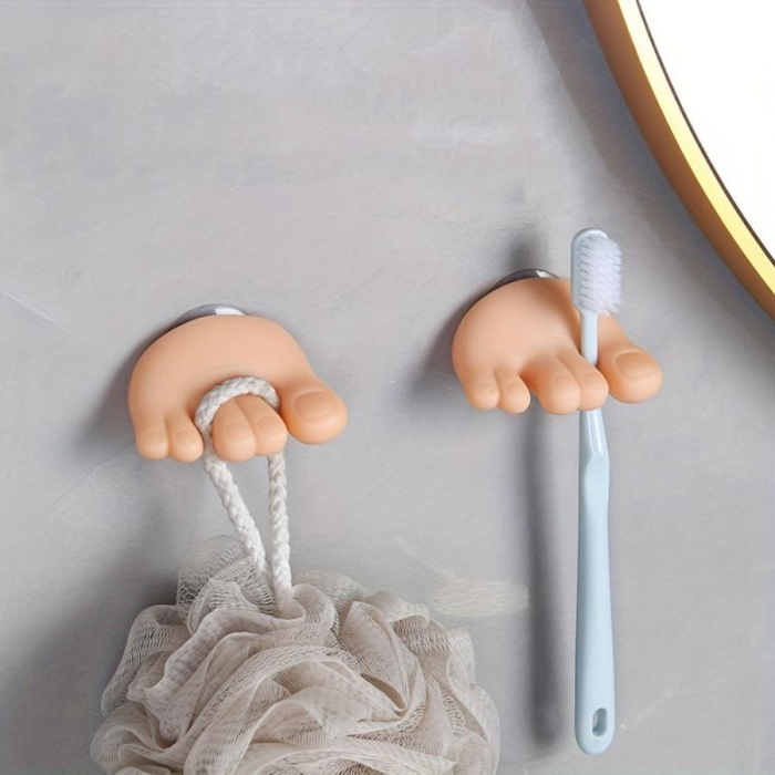 Suport de Baie , Multifunctional, pentru Periute/Cabluri, din PVC, cu Ventuza, Model Picior, 4 x 6.5 cm, Crem [2]