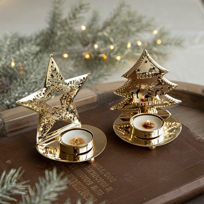 Suport Decorativ pentru Lumanare de Craciun, Flippy, Model Stea Aurie din Art Metal, pentru Masa fara Agatare, 12 x 11 x 7.2 cm, Auriu [3]
