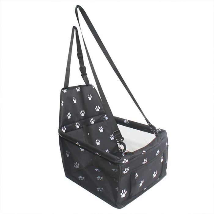 Suport pentru Animalele de Companie,  , pentru Masina, cu Prindere de Scaun si Centura de Siguranta, Negru cu Imprimeu, 40x32x42cm [3]