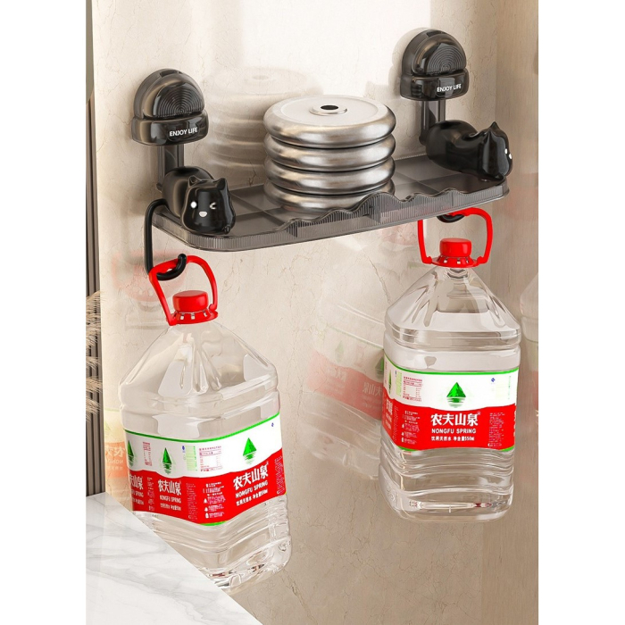 Suport pentru Baie , Montare pe Perete, Model Pisicute, ABS, Adeziv, Raft pentru Depozitare, 33.4x17.7 cm, Negru [5]