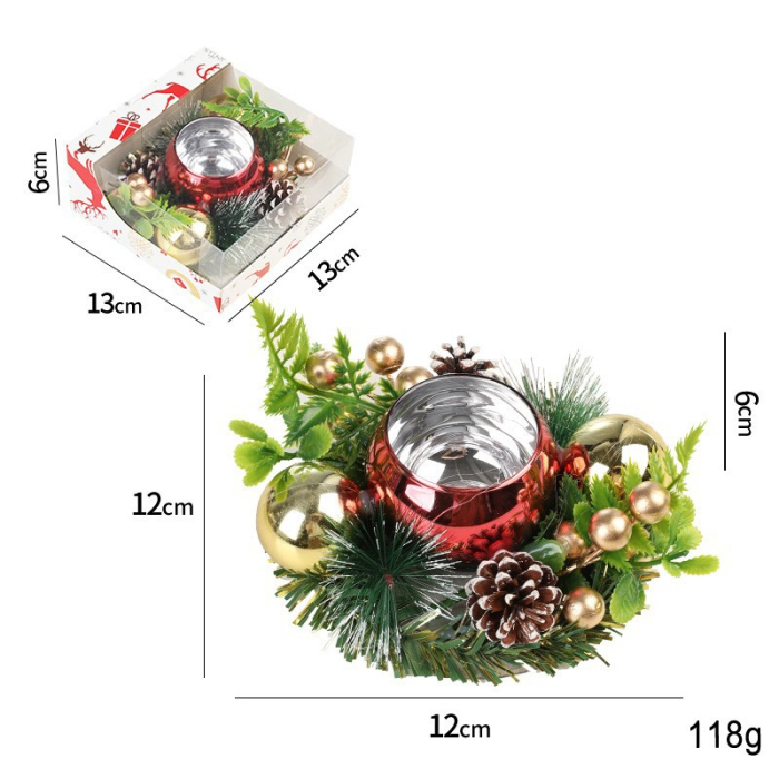 Suport pentru Lumanare de Craciun, Flippy, Model Glob pentru Brad 2 Conuri, Sfesnic de Tip Ghirlanda, Decoratiune pe Masa de Craciun, 12 x 12 x 6 cm, Rosu [1]