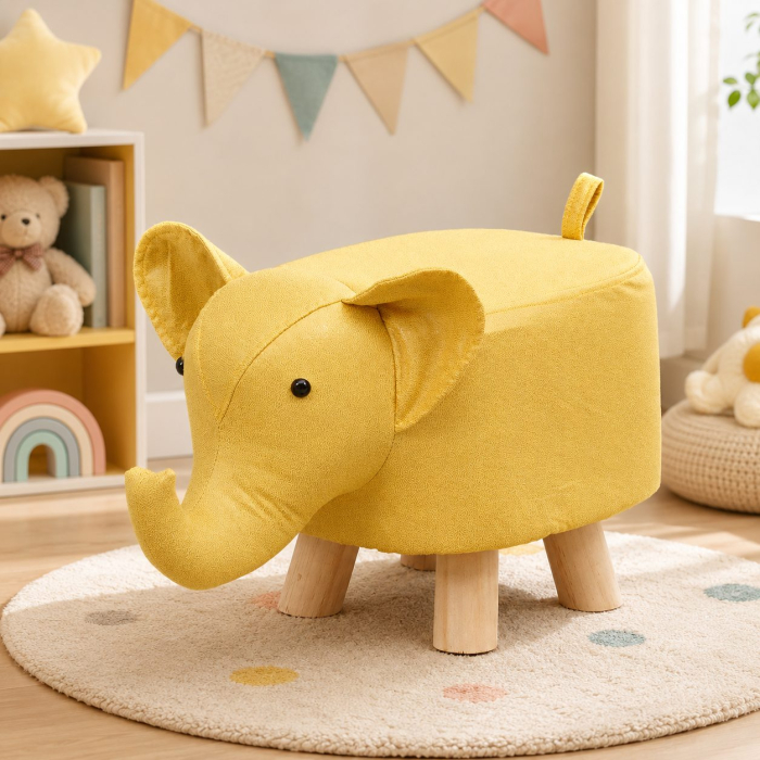 Taburet pentru Copii, Flippy, Scaun Tip Taburet, Model Elefant, din Lemn Masiv, Scaun pentru Copii, 30 x 25 x 25 cm, Galben [5]