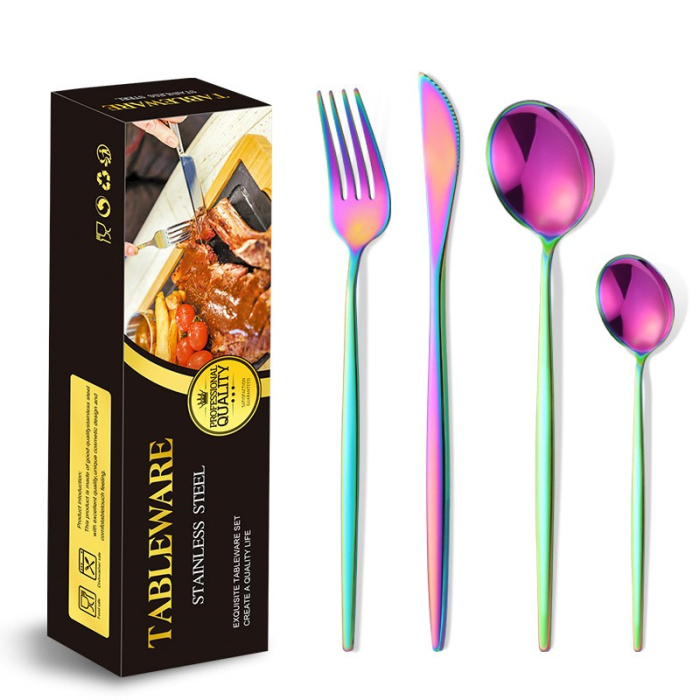 Tacamuri Portugheze, Flippy, Set din 24 de Piese din Otel Inoxidabil, 6 Cutie, 6 Furculite, 6 Linguri de Masa, 6 Linguri pentru Ceai, Fade Multicolor [2]