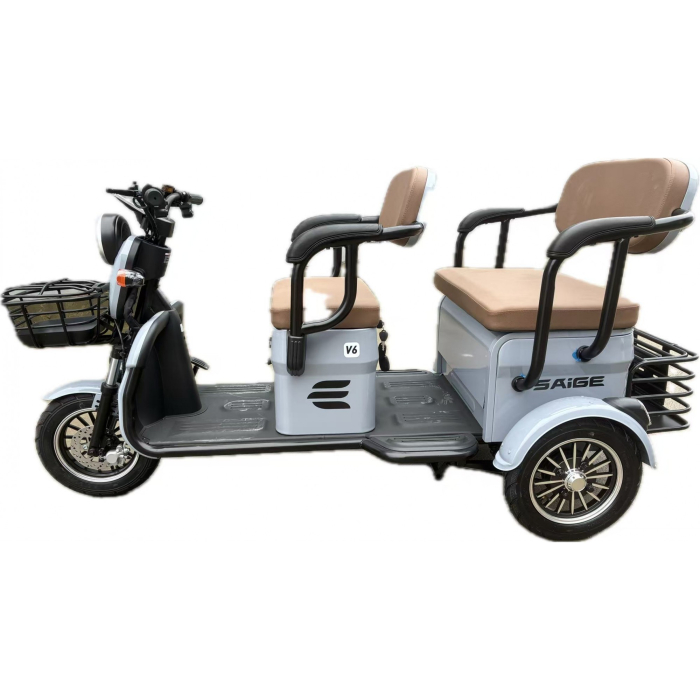 Triciclu Electric V6, Saige, Fara Permis, cu Doua Locuri, Motor 1800W, Baterie 72V24Ah, Autonomie 60km, 220x88x105 cm, Viteza Maxima 25km/h, Gri [5]